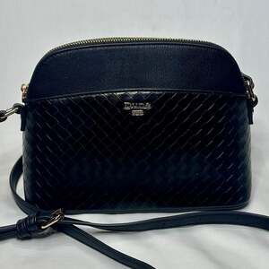 Dune London Distinct Black Woven Mini Crossbody Bag, Faux Leather